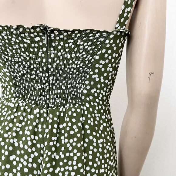 [Reformation] Christine Green White Polka Dot Mini Dress Ruffle Sweetheart Sz 6 - Picture 9 of 11